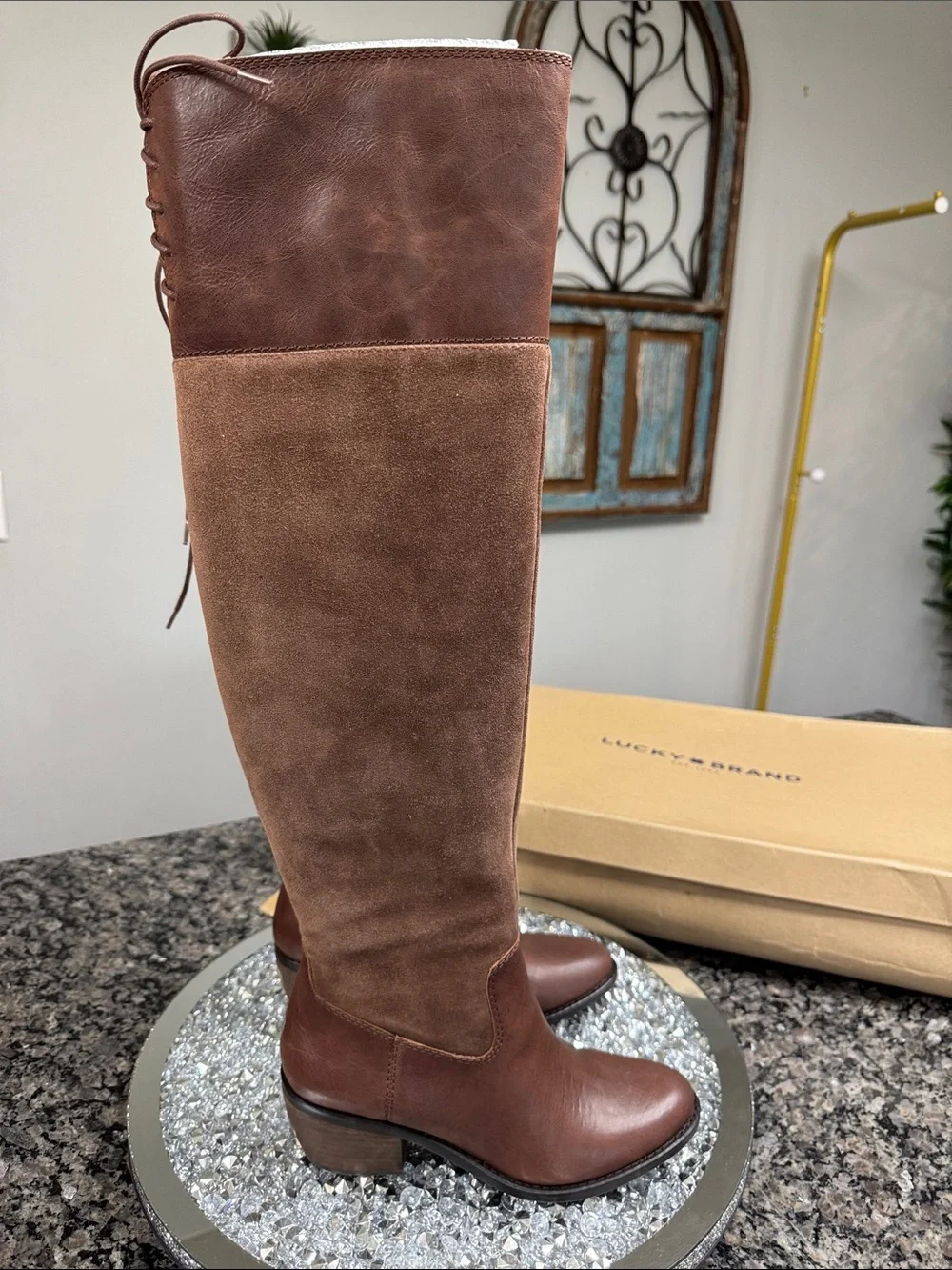 Lucky Brand leather Women's Two-Tone Brown Over-the-Knee Leather & Suede Boots